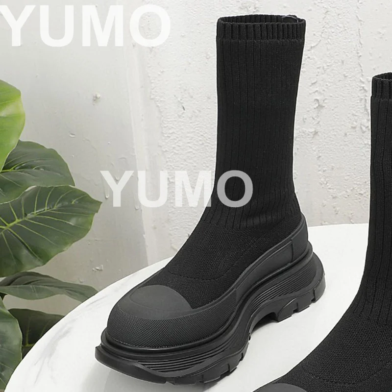 

Couple Knitting Weave Short Boots Platform Thick Sole Round Toe Fashion Slip On Short Boots High Quality Couples Short Boots