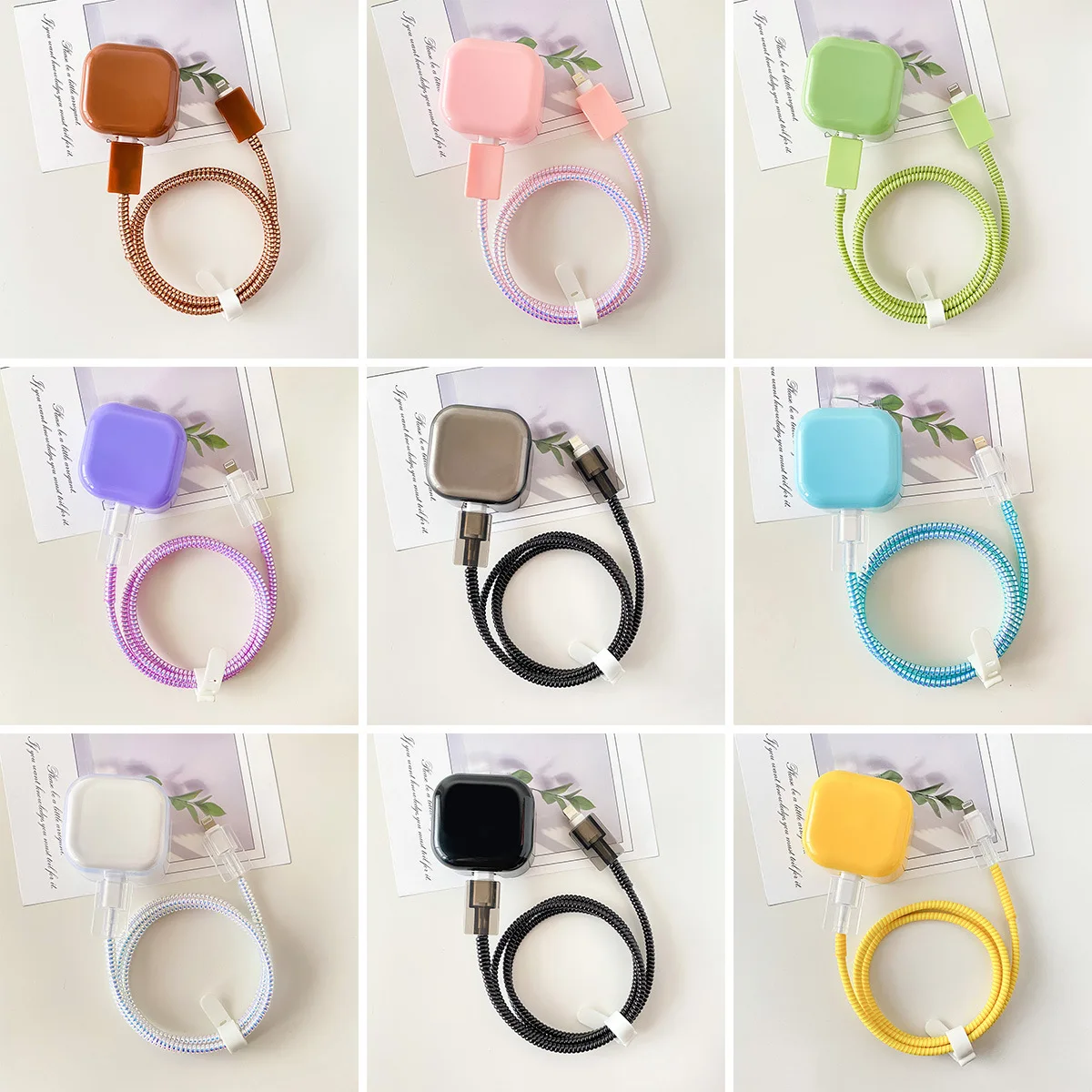 Vibrant Macaron Tone Cable Protector Set for USB Charger and Cord Management