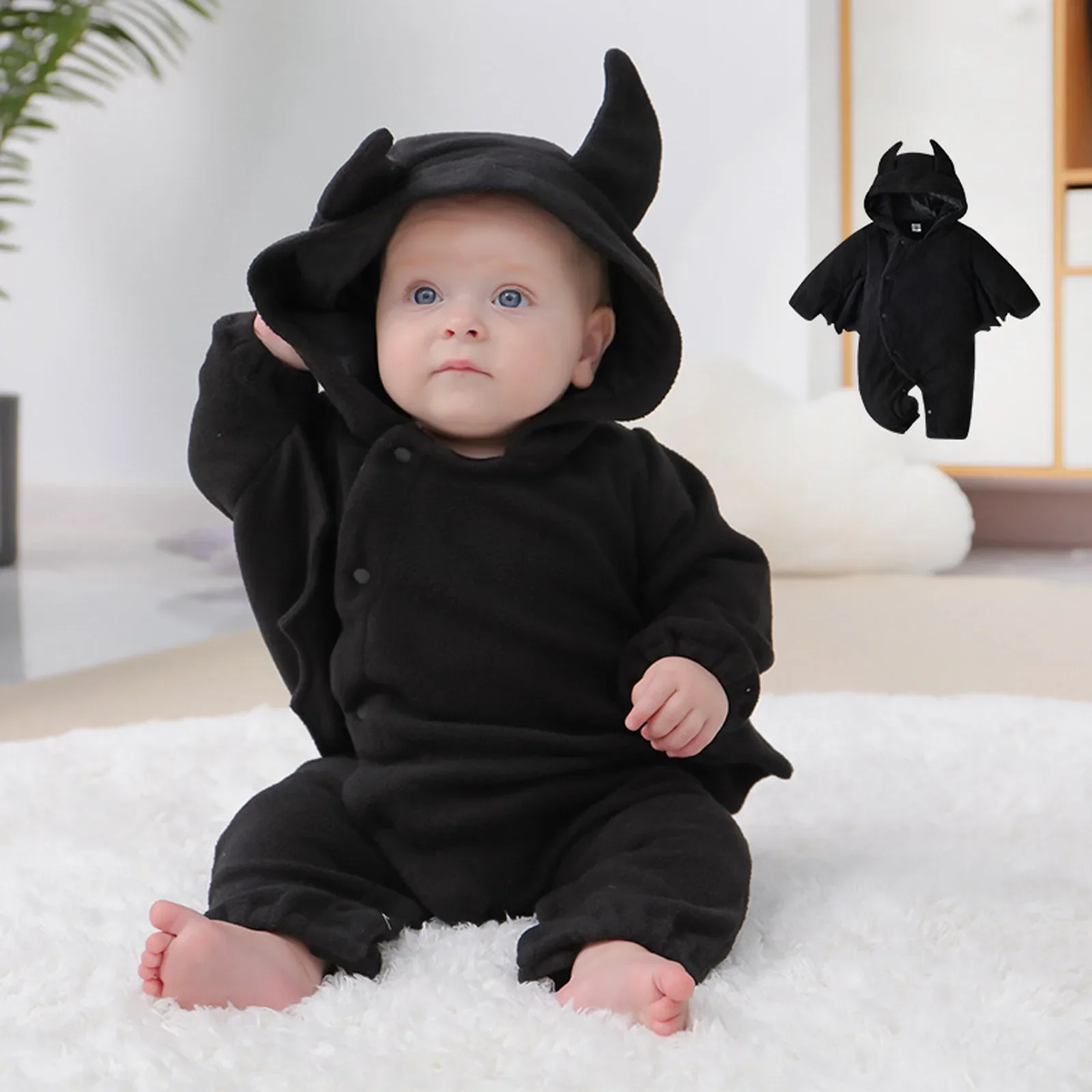 

Infant Girls Boys Rompers Sets Baby First Halloween Costumes Bat Cosplay Soft Fleece Romper Jumpsuit Sets with Wing Hat Set