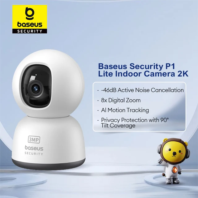 Baseus Caméra de sécurité intelligente, 3MP 2K, panoramique et inclinaison, protection de la maison, 2.4G, WiFi, caméra IP, sécurité à domicile sans fil, Full HD, suivi automatique AI 1