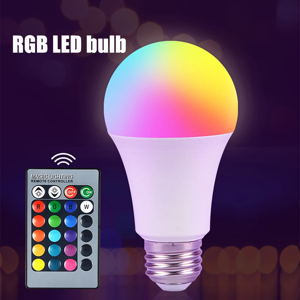 LED Bulb 16Colors RGB LED Bulb Light Adjustable E27 5W 7W 10W 5W Screw Remote Control Change with Memory Ambient for Disco Bar
