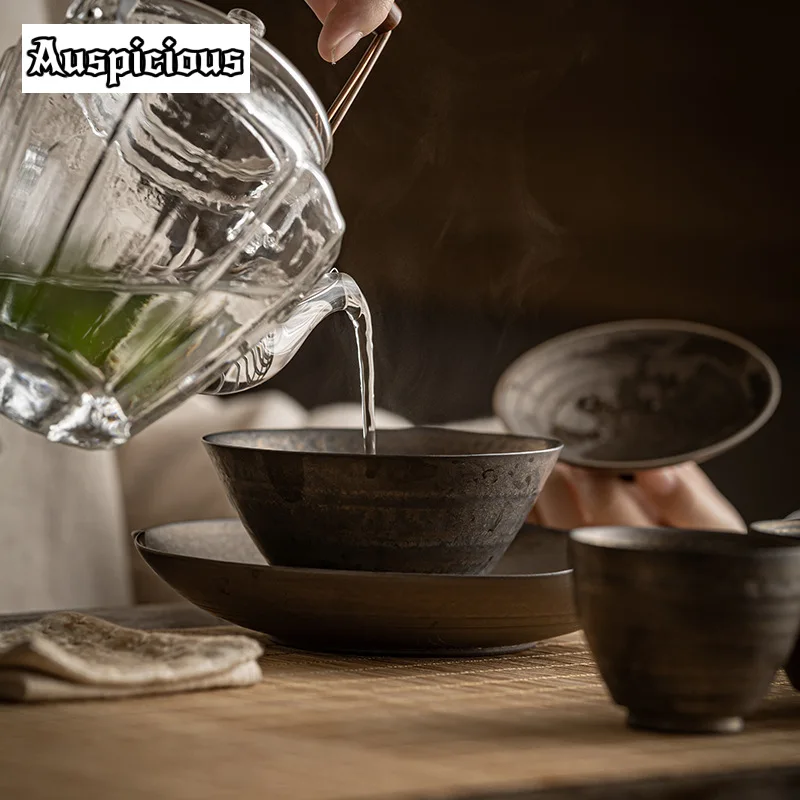 Handmade Iron Rust Glazed Gaiwan 140ml Japanese Coarse Pottery Tea Tureen Tea Maker Cover Bowl Chinese Set Accessories Craft