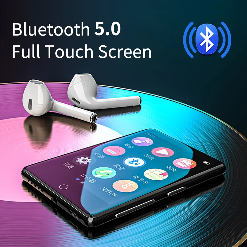 32GB MP3 Player Bluetooth 5.0 Full Touch Screen Color Screen Mini MP3  Player, HiFi Lossless Music Player with Speakers, FM Radio, Recording,  Support