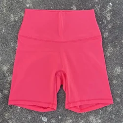 Women's Solid Color Compression Support Yoga and Cycling Shorts with Internal Pocket - S - 2 (Peach Red)