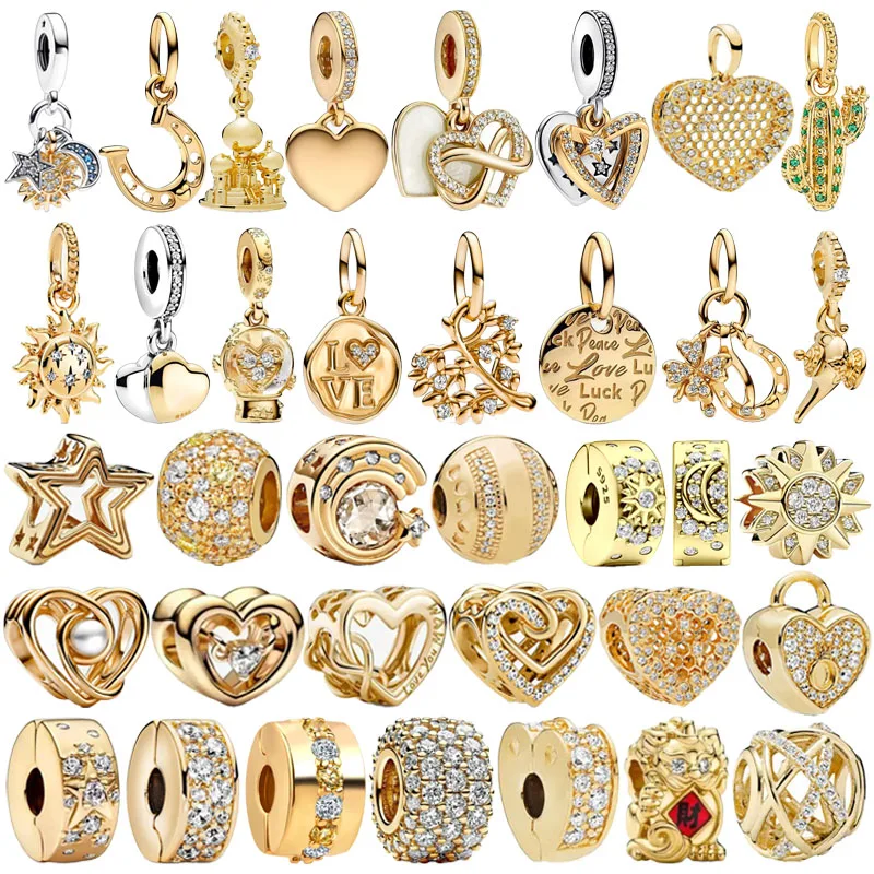 

Hot sale original 925 Sterling Silver Gold Tree Star Animal Heart Beaded Pendant for Pandora DIY Bracelet, Women's Jewelry Gift