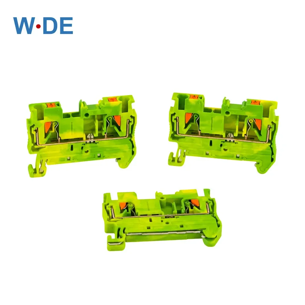 Din Rail Ground Terminal Block 10Pcs PT-2.5PE Spring Connection Feed Through Push In PT2.5-PE Wire Conductor Din Rail Terminal Block