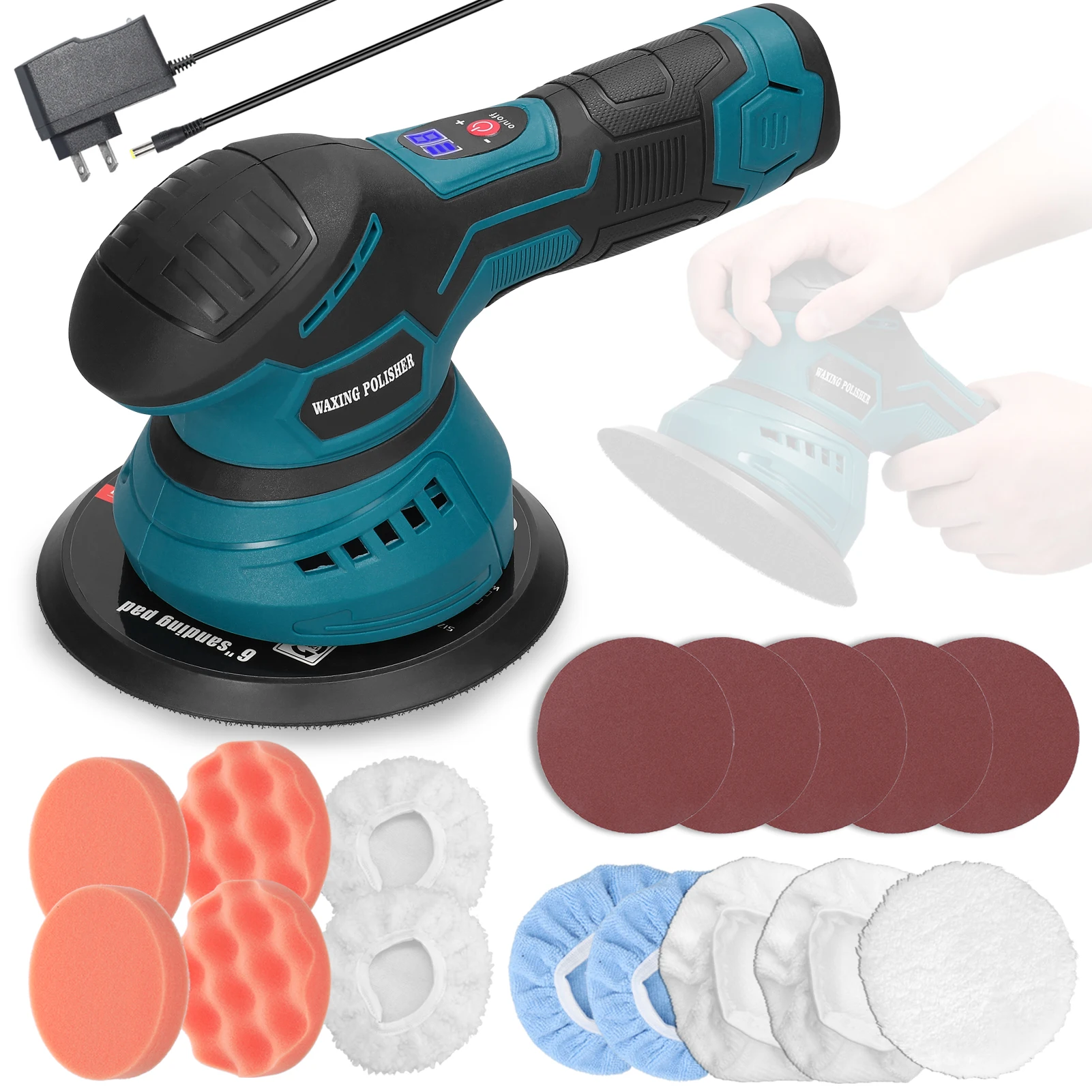 

6inch Cordless Eccentric Car Polisher Polisher Wireless Auto Polishing Waxing Grinding Rust Removal Machine Speeds Adjustable