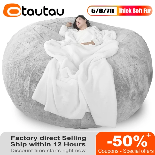 OTAUTAU 5ft Giant Fluffy Soft Bunny Fur Bean Bag Cover Without