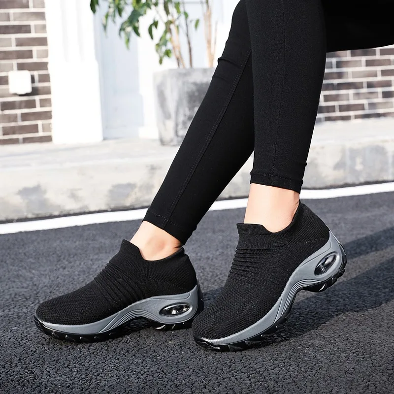 Autumn Breathable Slip-On Women's & Girls Sock Shoes Fashion Sneakers With Air Cushion Large Size 35-44
