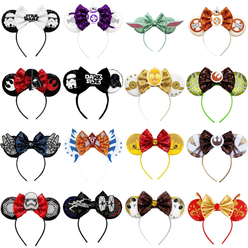 

Disney Star Wars Headbands For Women Sequins Bow C-3PO Hair Accessories Master Yoda Headwear Girl Darth Vader Hairband Kids Gift