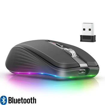 Dual Mode Rechargeable Wireless Bluetooth 2.4G Mouse RGB Mute Mouse For Windows Mac IOS Android Laptop Tablet  Phone PC