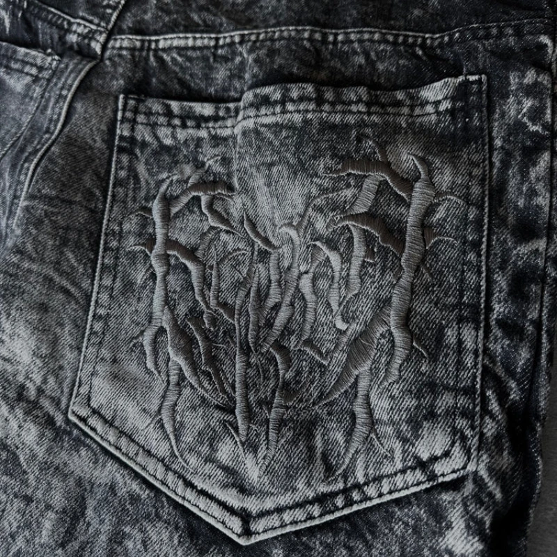 Y2K Phantom Jeans High Street Spider Embroidered Patch Hip Hop Streetwear Gothic Retro Oversized Baggy Fit Unisex Mopping Pants 3