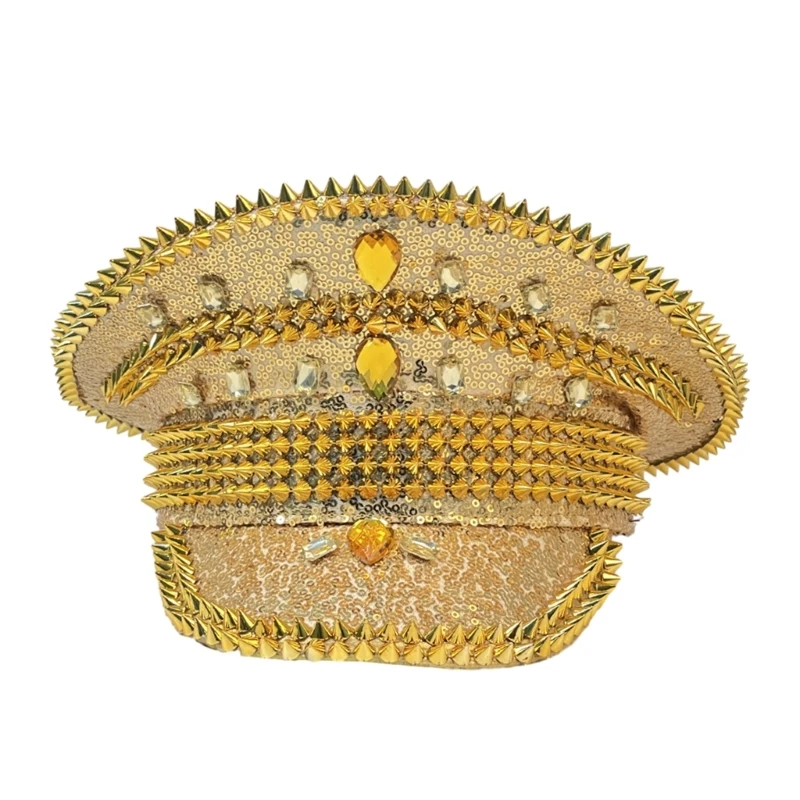 

Sparkling Adult Hat Rivet Studded Carnivals Navy Hat Captain Hat for Photography