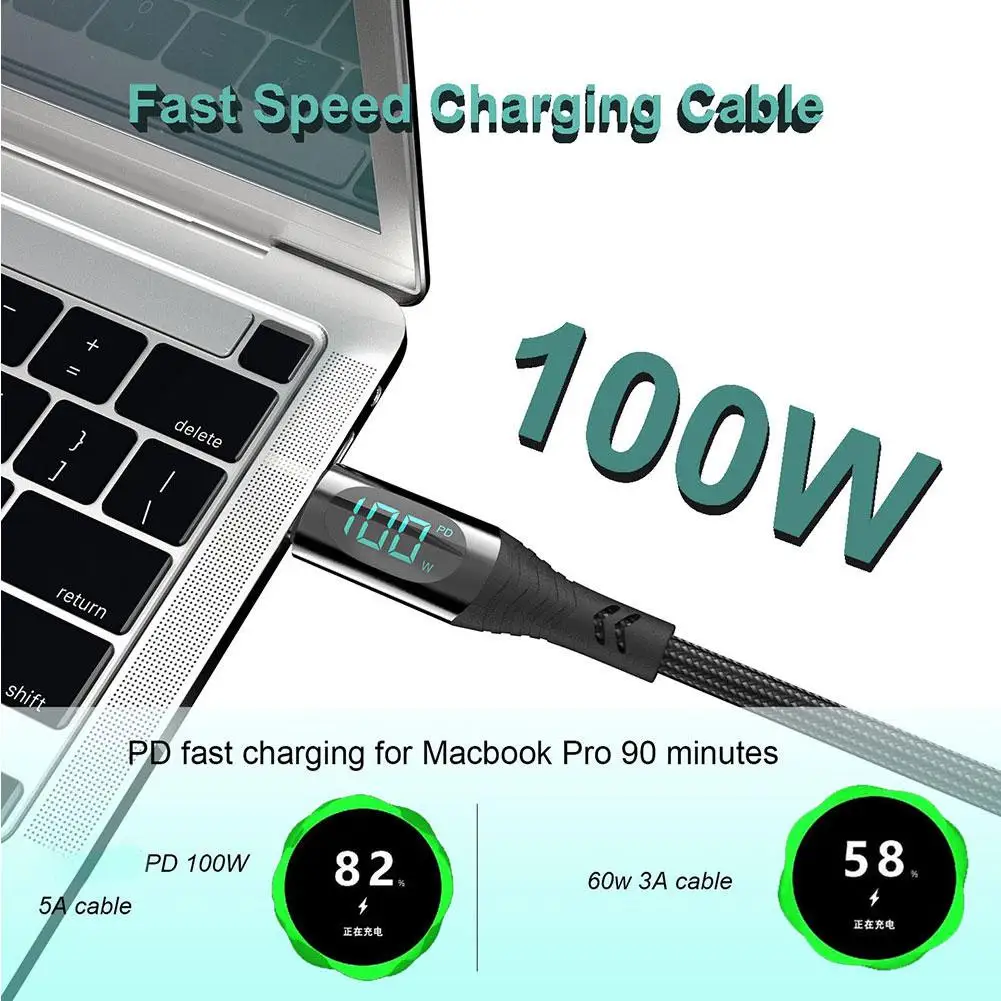 

7A 100W Cable Digital Display PD Fast Charging USB Type C to Type C Data Cord For iPhone 15 Pro Max iPad 13