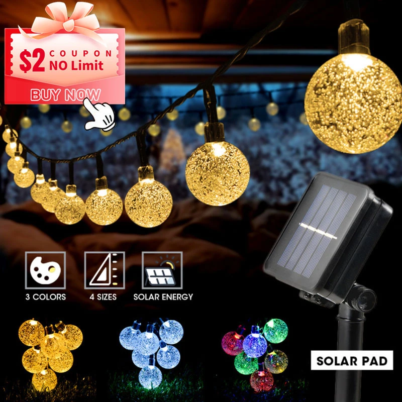 solar lights outdoor Outdoor LED Solar String Lights Crystal Globe LAMP 8 Modes IP65 Waterproof Solar Powered Patio Light for Garden Party Decor solar ground lights