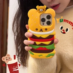 3D Rilakkuma Hamburger Soft Silicone Cartoon Phone Case - Adorably Cute Cover - iPhone 16 Pro Max (HBX)