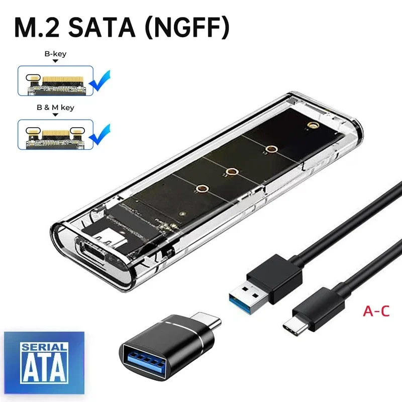 M.2 SATA NGFF SSD Enclosure USB3.1 Type C 5Gbps Tool-Free External Solid State Enclosure Adapter For 2280/2260/2242/2230 SSD