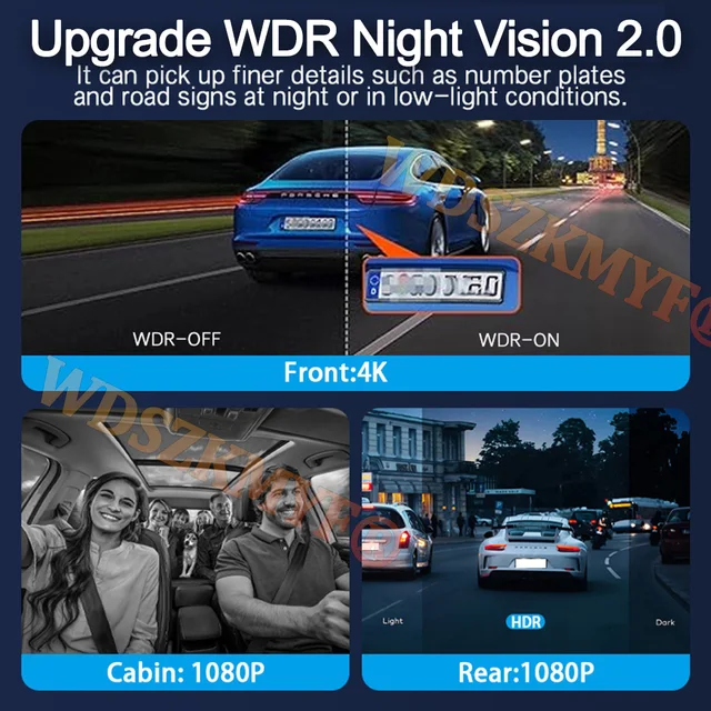 WIFI GPS Dash Cam 4K Front and Carbin with rear view camera 3lens Car Video Recorder Night Vision 24H Parking Moniting Car DVR 5