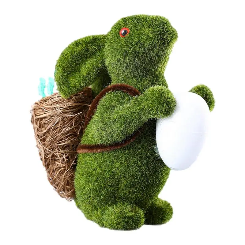 Moss Bunny Decor Green Resin Rabbit Figurine Hug Egg Grass Floccaggio Rabbit Statue Bunny Figurine Green Rabbit Fingurines