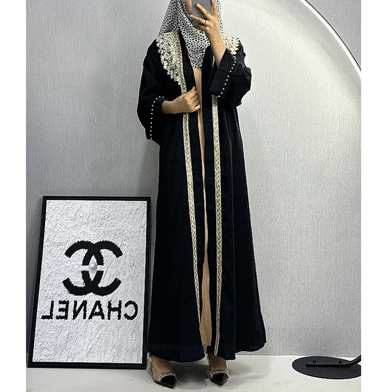 

Однотонное модное кимоно для женщин F378Solid, открытая абайя для арабского Дубая, турецкого марокканского пальто, верхняя одежда, осень 2024, Исламская одежда Casu