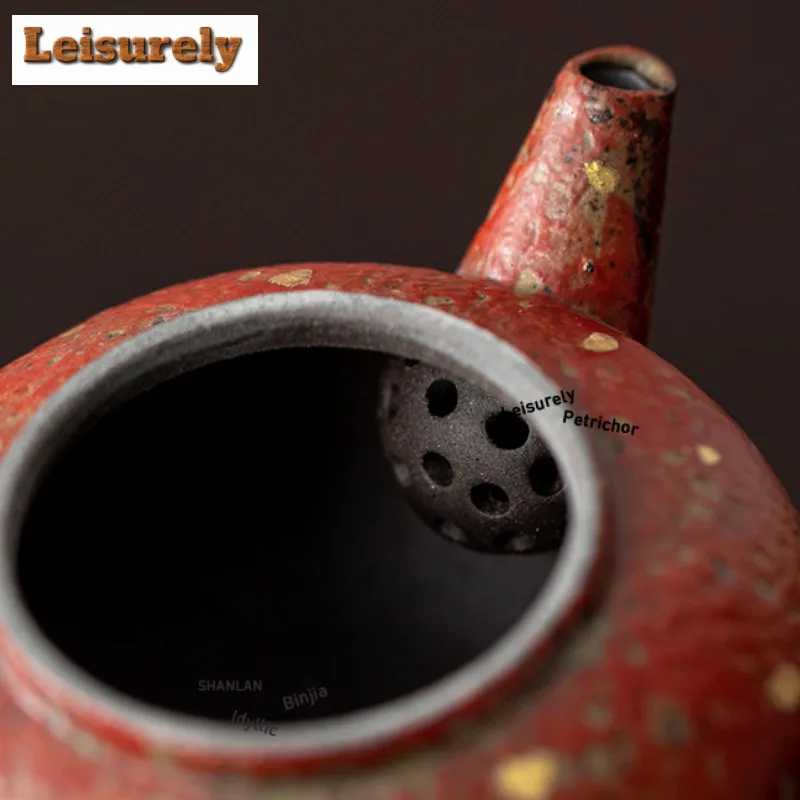 160ML Mountain Red Gold Sprinkled Teapot Antique Tea Infuser Pot Tea Soaking Kettle with Strainer Cafes Accessories Collection