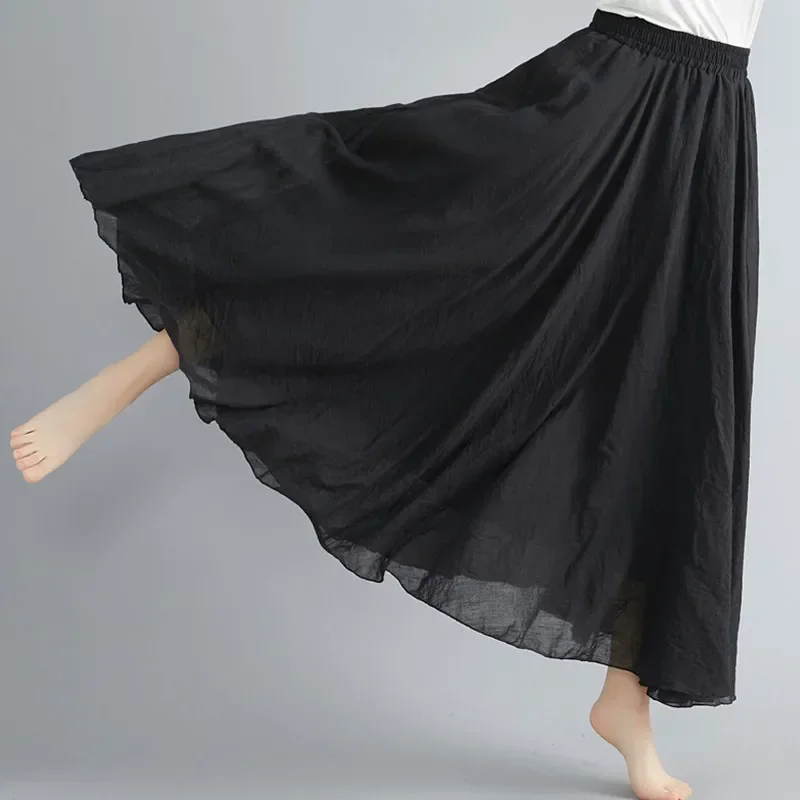 Women Maxi Skirts Summer Cotton Linen Loose Long Skirt