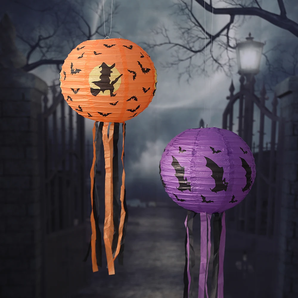 Halloween Paper Lantern Pumpkin Bat LED Lights Hanging Ornaments ...