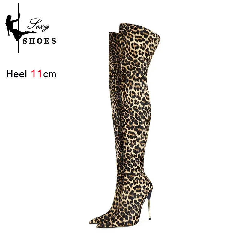 Over-the-Knee Women's Boots Pointed Toe Back Zipper Patent Leather Ladies Shoes Nightclub Bar Party Catwalk Boots 45 Plus Size