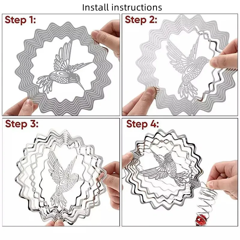 Stainless Steel Wind Spinners Sculptures With Stalilizer Spiral Ball Tail for Yard Garden Decor 3D Chime Sun Catchers Hanging 3