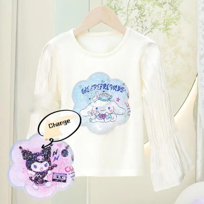 

Kawaii Sanrios Kuromi Cinnamoroll My Melody Autumn Discoloration Child Long Sleeve T-Shirt Top Girls' Bottoming Shirt