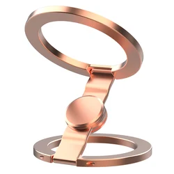 Dual - Sided Magnetic Phone Holder with 360° Rotating Stand and Finger Grip Support (Rose gold)