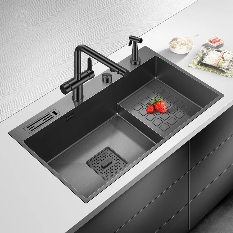 ASRAS Large Size Nanometer Stepped kitchen Sink 304 Stainless Steel 4mm Thickness 220mm Depth Handmade Above Mounted Sinks