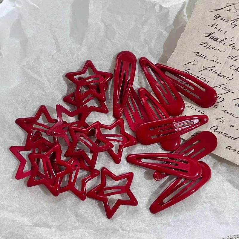 

5pcs Red Star Metal Snap Lucky Clip Hair Clips Girls Hairpins Barrettes Hair Jewelry Hairpin Headwear Party