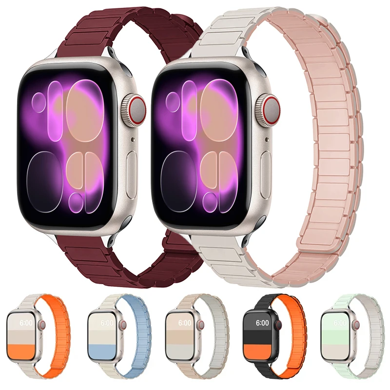 Women's Slim Silicone Magnetic Bracelet Watch Band with Strap