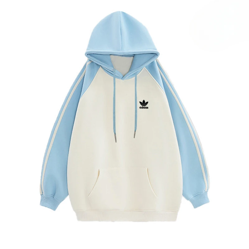 Adidas Hoodies Men and Women Trendy Simplicity Regular and Fit Style Drawstring Hooded Sweatshirt Splicing Colors Multicolor