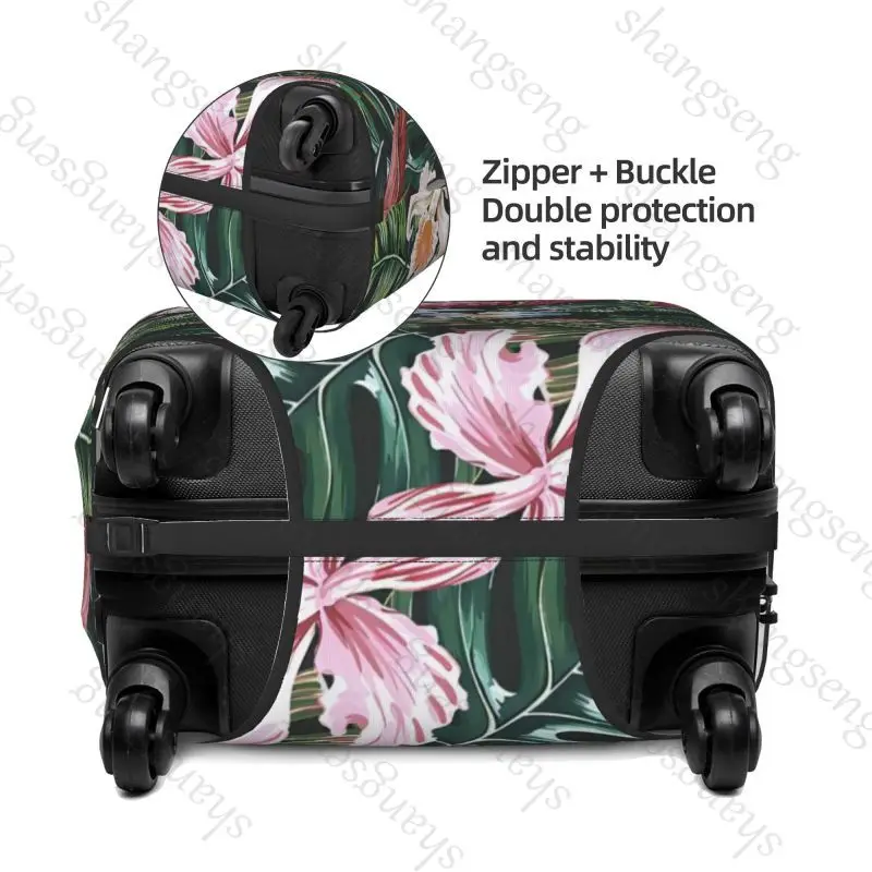 Palm Leaves Flower Thick Elastic Luggage Protective Cover Zipper Suit For Bag Suitcase Covers Trolley Cover Travel 3
