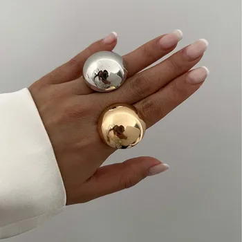 Anello esagerato a forma di palla rotonda lucida in metallo per donna Uomo Moda Oro Argento Colore Anelli geometrici regolabili Gioielli