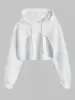 ZAFUL Women's Casual Athleisure Style Solid Color Jacquard Textured Drawstring Drop Shoulder Shrug Style Crop Hoodie 1