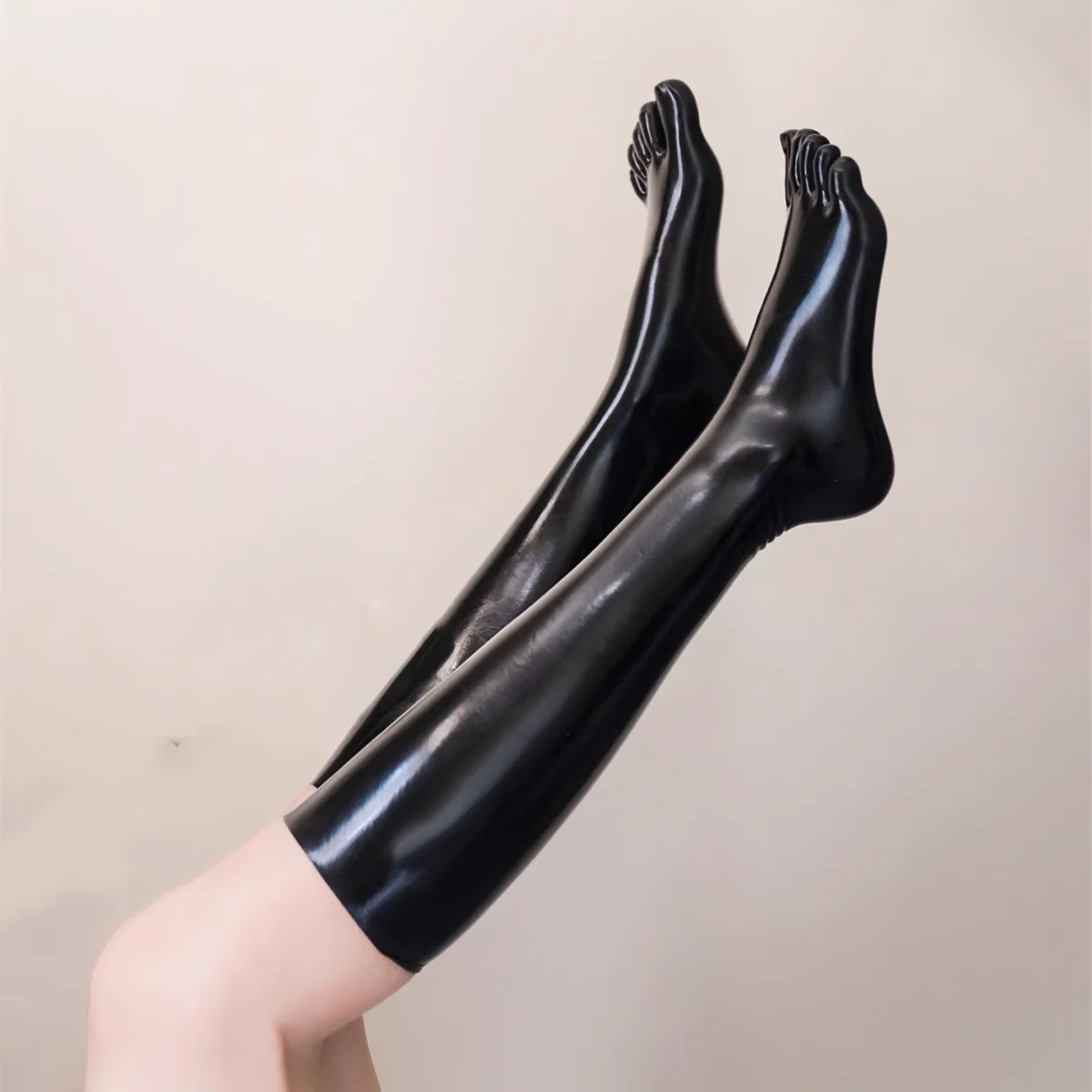 Seamless Module Knee-High 3D Latex 5 Toes Socks Rubber Mid-Calf Length Stocking
