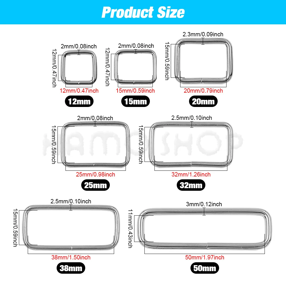 Metal Adjustable Rectangle Square Ring Buckle Clasp Slider Belt Loop 10/12pcs for Backpack Strap Bag Pets Collar DIY Accessories