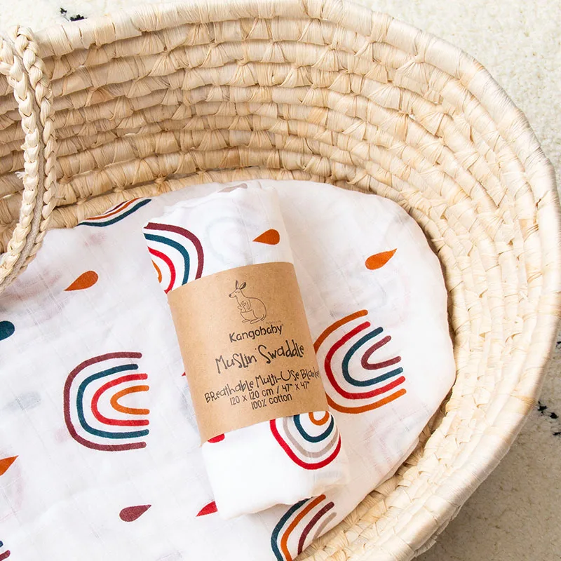 Kangobaby #My Soft Life# Fashion Newborn Muslin Swaddle Infant Wrap Baby Receiving Blanket Cute Babyroom Decor 100% Cotton 3