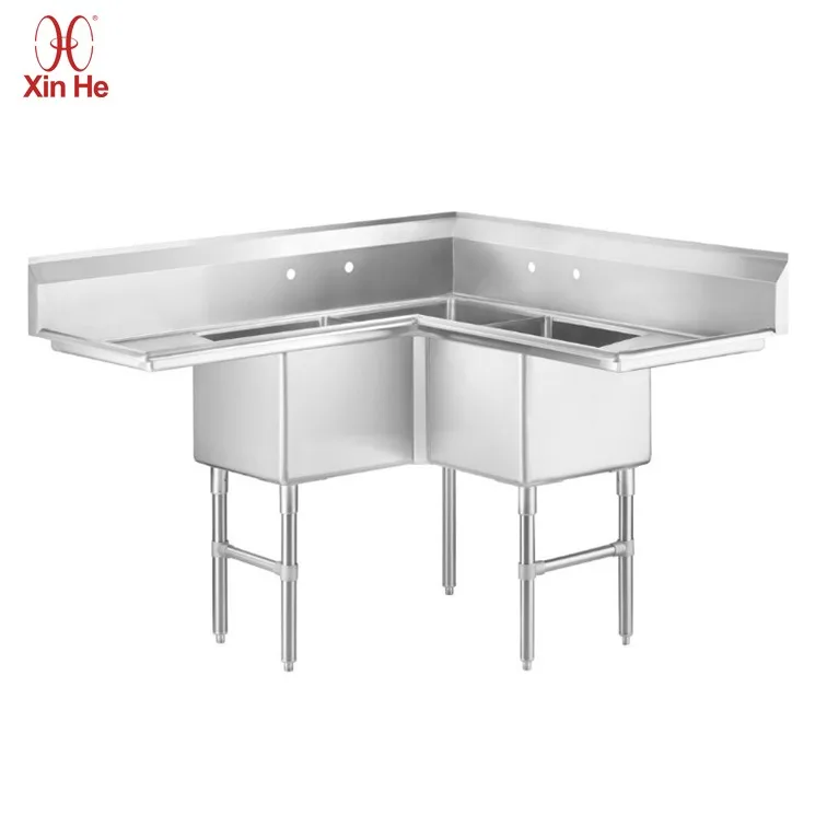 Customized Double Drainboard Stainless Steel Three Compartment Commercial Corner 3 Sink L Shape Commercial Kitchens Sink 1 compartment commercial utility