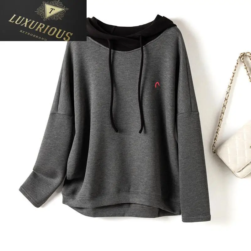 

Sweet Sweatshirts Hooded Contrast Color Threaded Elastic Air Cotton 2024 Autumn Winter Sweater Full Sleeve Loose Female Clothing