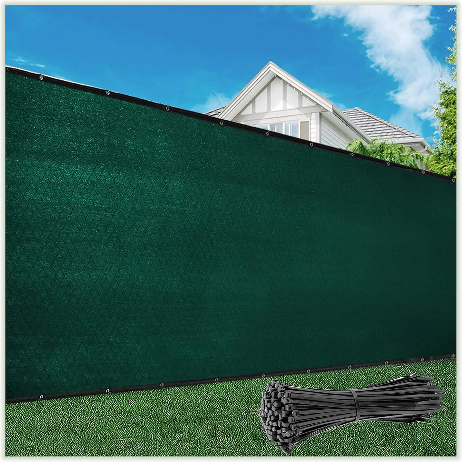 Green Fence Privacy Screen Windscreen Cover Fabric -Backyard Privacy Fence, Balcony Deck Privacy Screen with Bindings & Grommets