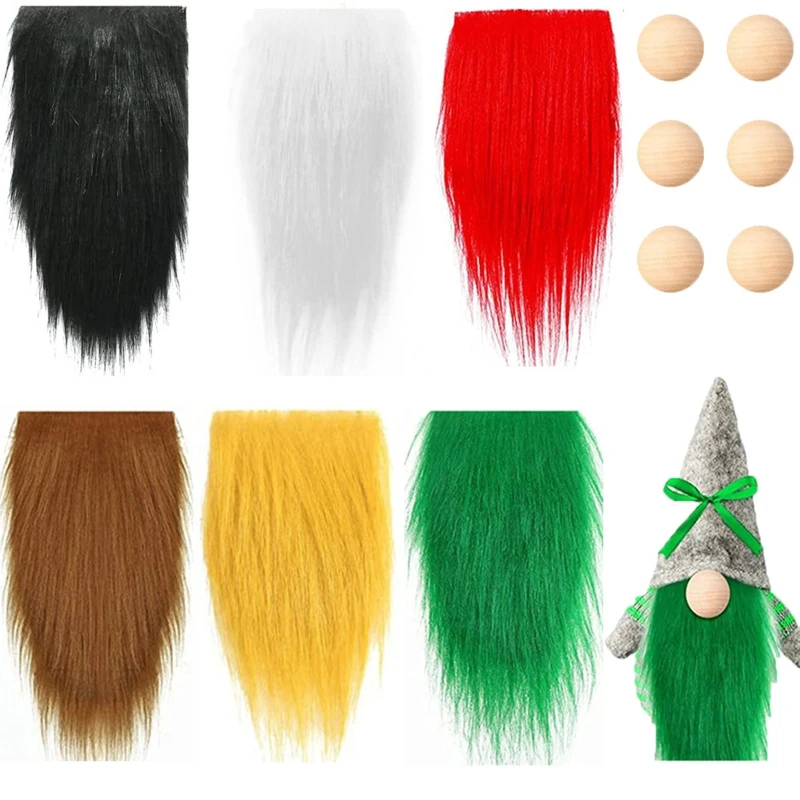 6 Pcs Pre-Cut Gnome Beard 6 Colors Faux Fur Gnome Beards with 6 Pcs Wood  Ball Nose for DIY Handmade Christmas Gnomes Y5GB