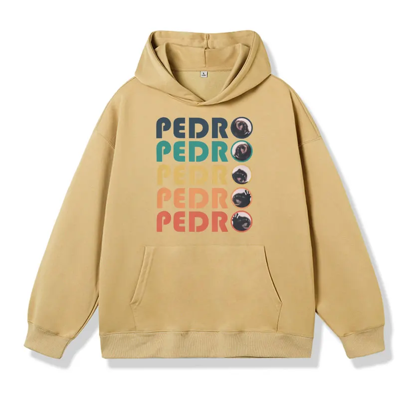 Cartoon Funny Pedro Pedro Pedro Retro Colorful Print Hoodie Male Fashion Oversized Long-sleeved Pullover Sweatshirt Men Women's
