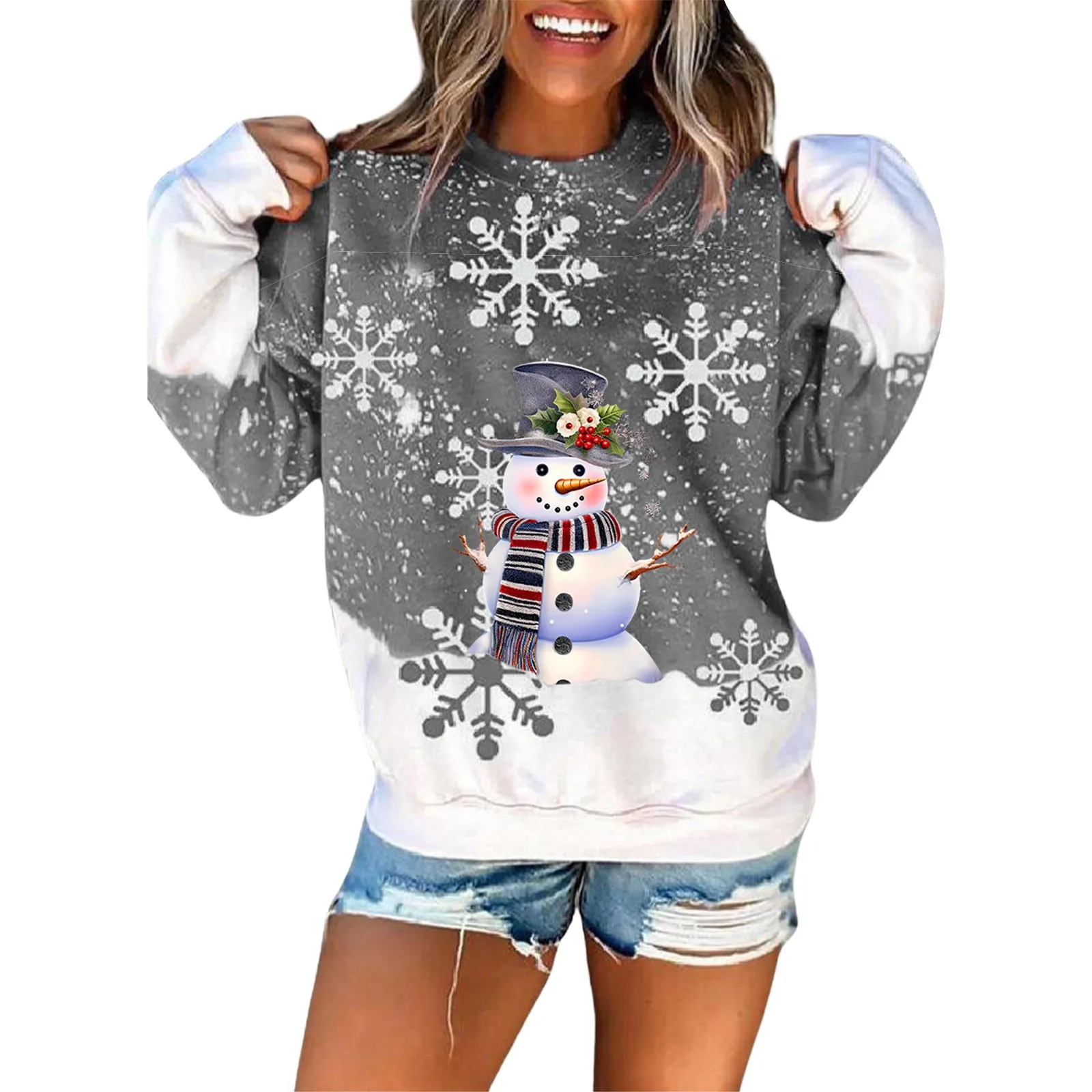 

Women Fashion Round Neck Christmas Print Long Sleeve Blouse Pullover Sweatshirt Tops Graphic Sweatshirts Women
