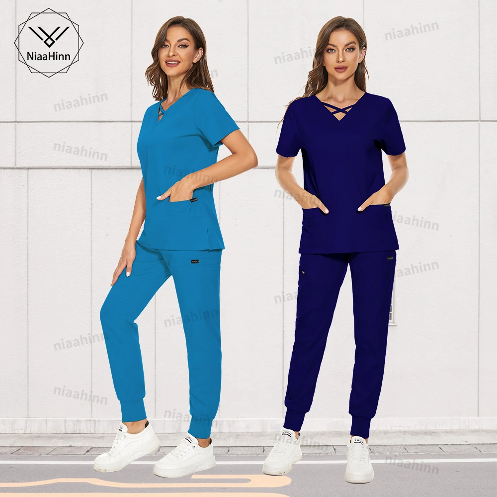 

Nurse Accessories Short Sleeves Scrub Uniforms Sets Hospital Made Fashion Work Wear Healthcare Pharmacy Lab Working Clothes Soft