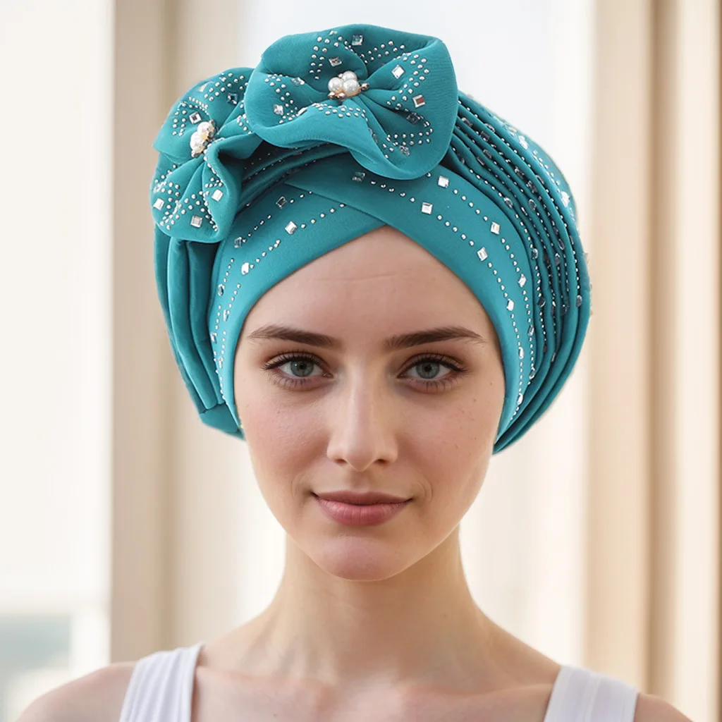 1 Casual Bun Hat Space layer ironed drill two flower multi-layer African dinner hat Auto gele Bun Hat 6