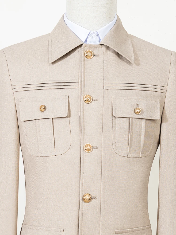 Mens Suit Classic Fit Single Breasted Multiple Pockets Solid Color Casual Business
